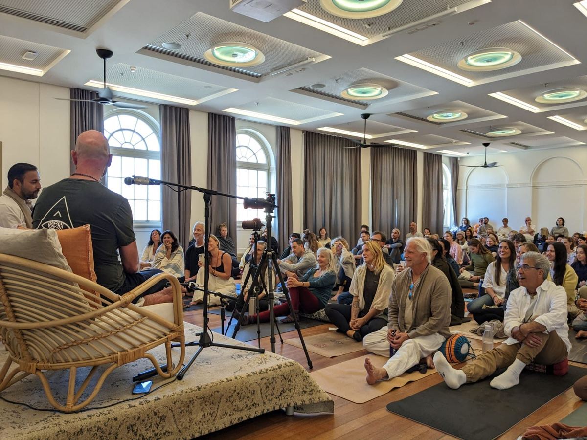 Geoff Rupp at a Sattva Yoga event with Anand Mehrotra, Northern Beaches Sydney