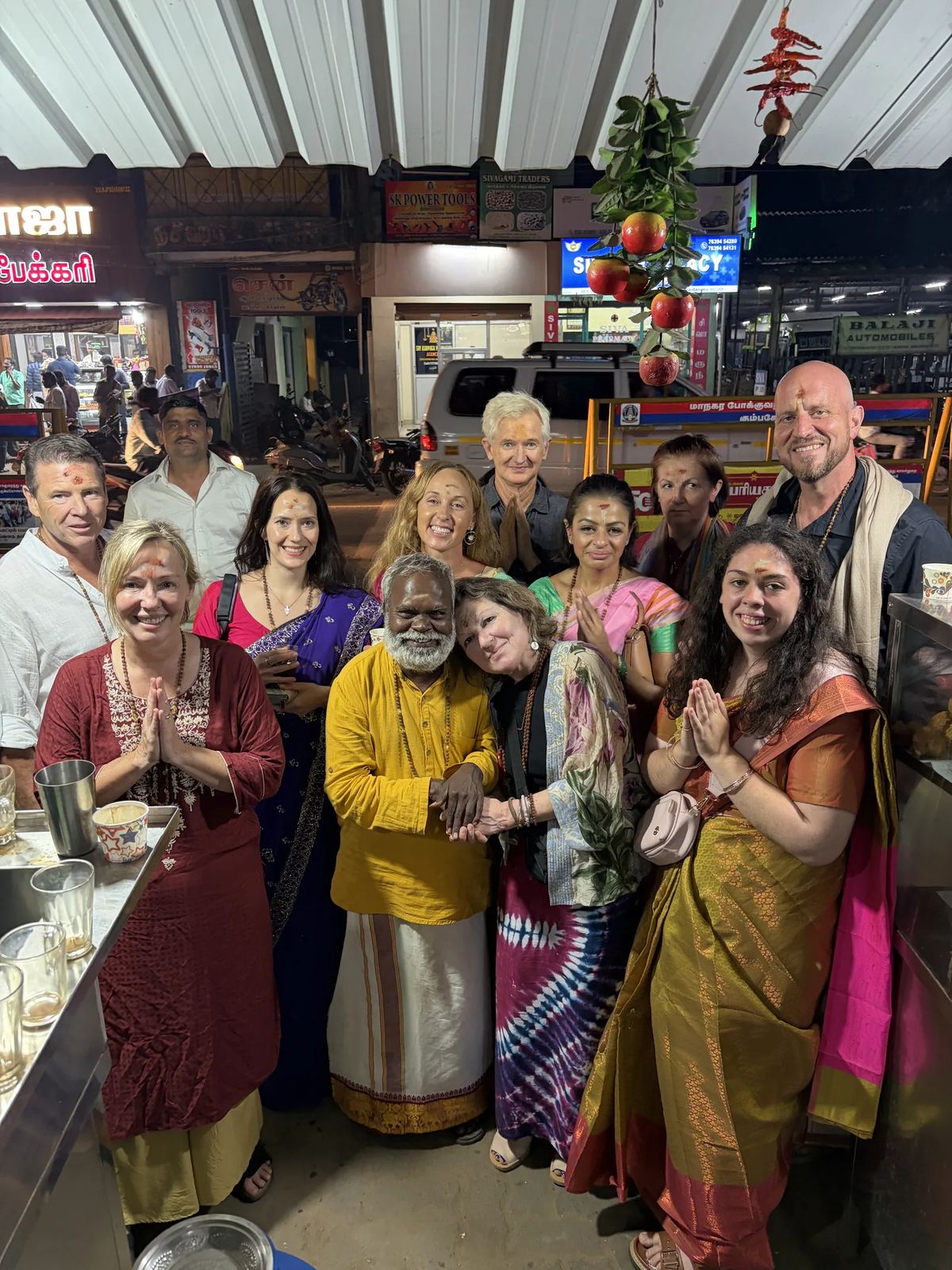 Temple of Time pilgrims sharing chai during the South India retreat